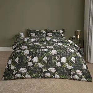 Floral Duvet Cover Quilt Bedding Set Reversible Pillowcase, Green - King