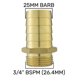 Solid brass pipe hosetails to male bsp thread for pumps,filters water features and fountains,25mm barb-3/4" bsp thread(26.4mm)