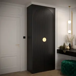 Black Manhattan I Modern Compact Hinged Door Wardrobe W1000mm H2370mm D470mm - 2 Doors, 10 Shelves