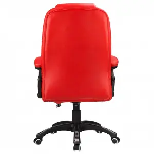 Luxury Office Chair Padded High Back Reclining Faux Leather - Red