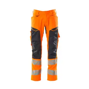 Mascot Accelerate Safe Trousers with Kneepad Pockets - Hi-Vis Orange/Dark Navy   (38.5) (Leg Length - Long)