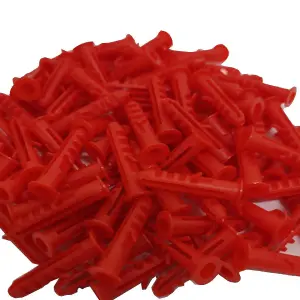 100 x Red Wall Raw Plugs Expansion Fixings, Screw Size No6-10 Drill Size 55mm