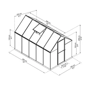 Mythos 6 Ft W x 4 Ft D Greenhouse Green / 208cm H x 185cm W x 306cm D