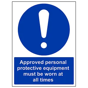 Approved PPE Worn At All Times Sign - Adhesive Vinyl - 200x300mm (x3)