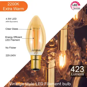 paul russells LED Filament Dimmable Candle Bulb,SBC B15, 4.5W 423 Lumens, 40w Equivalent, 2200K Extra Warm White Amber, Pack of 10