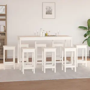 Berkfield 9 Piece Bar Set White Solid Wood Pine