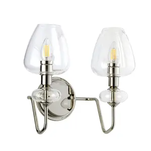 Elstead Armand 2 Light Wall Light, Polished Nickel, Glass Shades