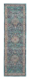 Blue Luxurious Traditional Persian Easy to Clean Floral Rug For Dining Room-61cm X 173cm