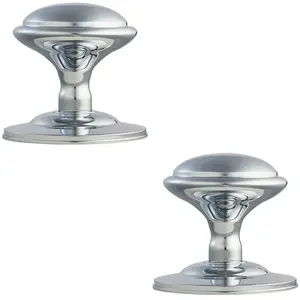 2x Round Victorian Centre Door Knob Polished Chrome 85mm Rose Outdoor Handle