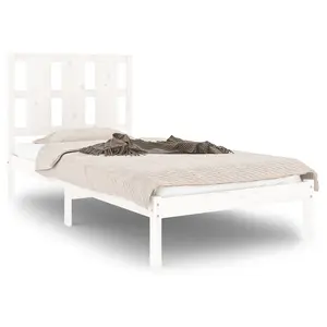 Berkfield Bed Frame White Solid Wood 90x190 cm 3FT Single