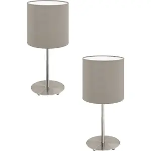 2 PACK Table Desk Lamp Colour Satin Nickel Steel Shade Taupe Fabric E27 1x60W