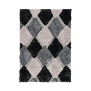 Origins 3D Geo Shaggy Rug Grey 160 X 230