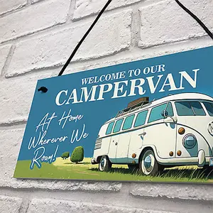 Red Ocean Campervan Welcome Sign - Novelty Wall Hanging Decor - Durable Sign for Indoor/Outdoor Use - Funny Campervan Sign