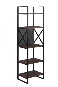 Meta Narrow Bookcase Storage Shelf with Metal Frame, 48 x 35 x 165 cm 5 Display Shelves, Bookshelf, Open Cabinet, Walnut