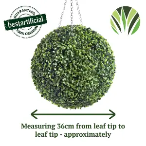 Pair of Best Artificial 36cm Green Boxwood Buxus Grass Hanging Basket Topiary Ball - Suitable for Outdoor Use