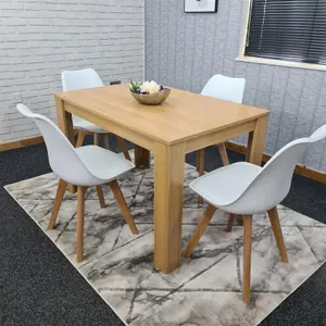 Dining Table and 4 Chairs Oak Effect Wood 4 White Plastic Leather Chairs Dining Room