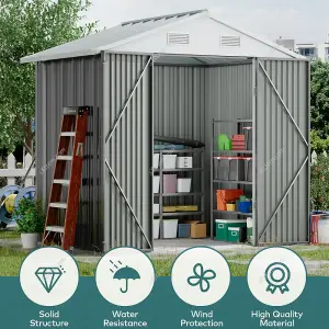 238.8cm W Grey Outdoor Garden Metal Storage Shed with Anti-Corrosion Coating, 8x6 ft