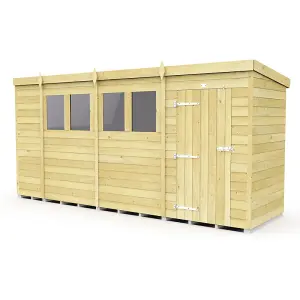 14 x 4 Feet Pent Security Shed - Double Door - Wood - L118 x W417 x H201 cm