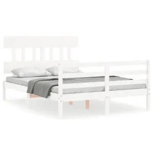 Berkfield Bed Frame with Headboard White Small Double Solid Wood