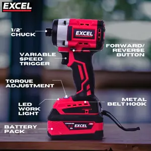 Excel 18V Brushless Twin Pack Combi Drill & Impact Driver with 2 x 5.0Ah Battery & Charger