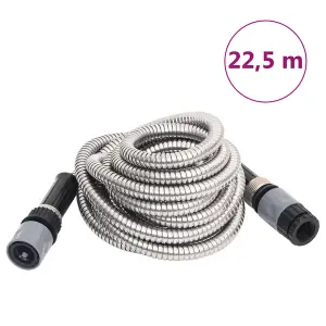 Berkfield Garden Hose with Spray Nozzle Silver 22.5 m Stainless Steel