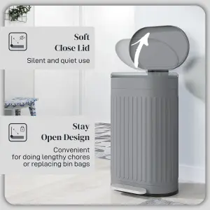 HOMCOM 30L Pedal Bin, Metal Kitchen Bin with Soft-close Lid, Grey