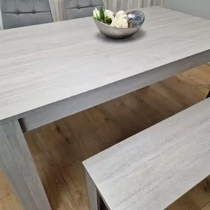 Dining Table and 2 Chairs With Bench Grey 2 Grey Velvet Chairs Wooden Bench Wood Dining Set Furniture