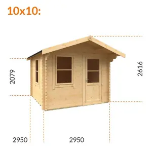 10ft x 10ft (2950mm x 2950mm) Horsforth "The Augusta Plus" 44mm Log Cabin With 2 Opening Windows