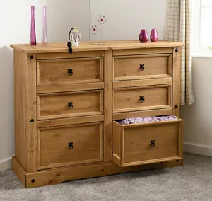 Corona 6 Drawer Chest in Distressed Waxed Pine