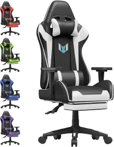 Ergonomic Design PC Swivel Gaming Chair with Footrest, Cushion and Reclining Backrest