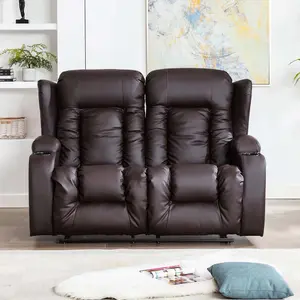 Caesar Manual High Back Luxury Bond Grade Leather Recliner 2 Seater Sofa (Brown)