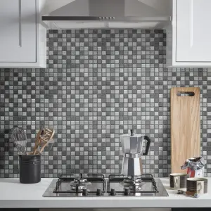 Faros Grey Gloss Glass effect Plain Glass Mosaic tile sheet, (L)300mm (W)300mm