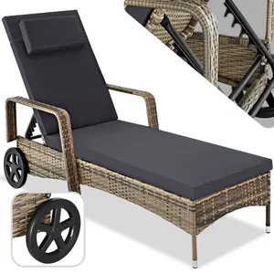 Sun Lounger Cassis - 6-step adjustable backrest, removable headrest, with wheels - nature