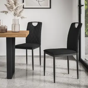 Donni Dining Table And Chairs -  Concrete Effect Table Top w Black Legs + Monza Faux Leather Dining Chair Set Of 4 (Black)