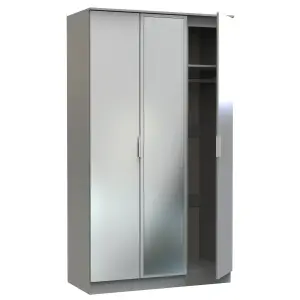 Poole Triple Mirror Wardrobe in Uniform Grey Gloss & Dusk Grey (Ready Assembled)