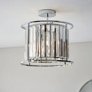 Semi Flush Multi Arm Bathroom Ceiling Light - Chrome Plated & Clear Crystals