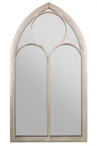 MirrorOutlet The Somerley Extra Large Rustic Metal Chapel Arched Decorative Mirror Stone Colour 150CM X 81CM