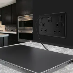 BG Nexus Metal Matt Black Double Switched 13A Power Socket With USB Charging - USB A + C (45W)