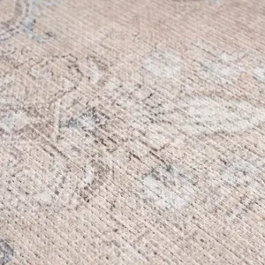 Distressed Natural Beige Persian Style Washable Non Slip Runner Rug 60x240cm