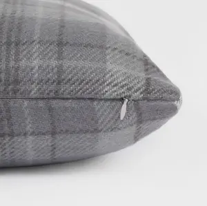 Woven Check Cushion Covers Tartan Pack of 4 Pillow, 45 x 45cm - Charcoal