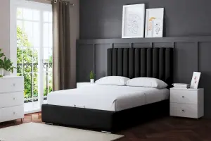 Evangeline Black Upholstered Panel Bed with Headboard Single