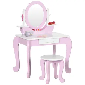 ZONEKIZ Kids Dressing Table Set, Kids Vanity Set w/ Drawer - Pink