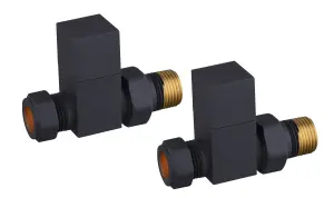 KeenFix Square Black Towel Rail & Radiator Straight Valves