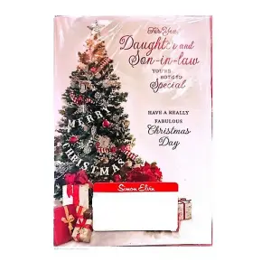 Simon Elvin Daughter And Son In Law Tree Christmas Greetings Card (Pack of 6) Green/Red/White (One Size)