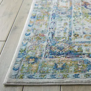 Blue Green Traditional Persian Easy to Clean Floral Rug For Dining Room Bedroom And Living Room-239cm X 300cm