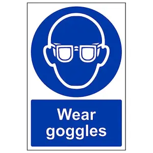 Wear Goggles Mandatory PPE Safety Sign - Rigid Plastic 200x300mm (x3)