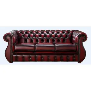 Chesterfield 3 Seater Antique Oxblood Leather Sofa Bespoke In Kimberley Style