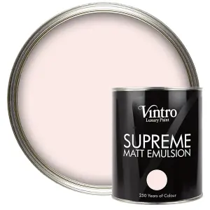 Vintro Luxury Matt Emulsion Light Pink Smooth Chalky Finish, Multi Surface Paint - Walls, Ceilings, Wood, Metal - 1L (Candyfloss)