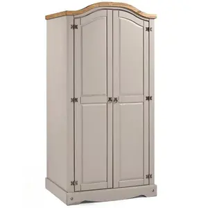 Mercers Furniture Corona Grey Wax 2 Door Arch Top Wardrobe Solid Pine with Mexican Styling