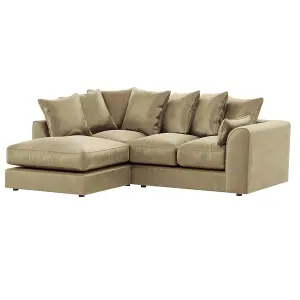 Brooklyn Plush Velvet 3 to 4 Seater L Shaped Corner Fibre Sofa Beige Left Hand Facing